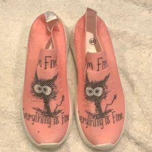 Pink I’m Fine Everything’s Fine Slip-On Sneakers | Size 39 / US 7.5 | Cat Shoes